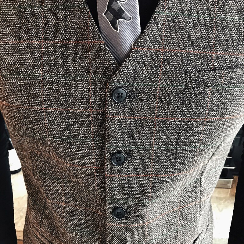 Men's Boutique Cotton Plaid Business Casual Suits Vests Men's Wedding Dress Formal Suit Vest Male