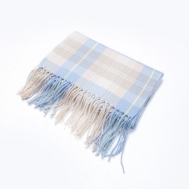 Winter Cashmere Plaid Double Fringe Scarf Women's Warm Blue Shawl: 10