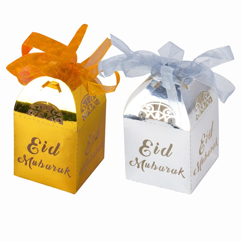 Eid Mubarak 20 stücke papier Süssigkeit Kasten mit Band Ramadan Kareem Kasten Ramadan dekoration Mubarak Dekor für Muslimischen schokolade Kasten