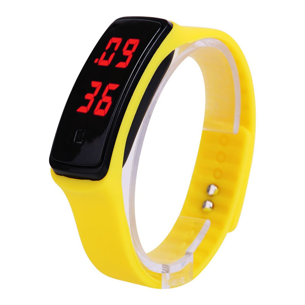 Sport LED Women Watches Candy Color Silicone Rubber Touchscreen Digital Watches Waterproof Bracelet Wrist Watch JAN88: YELLOW