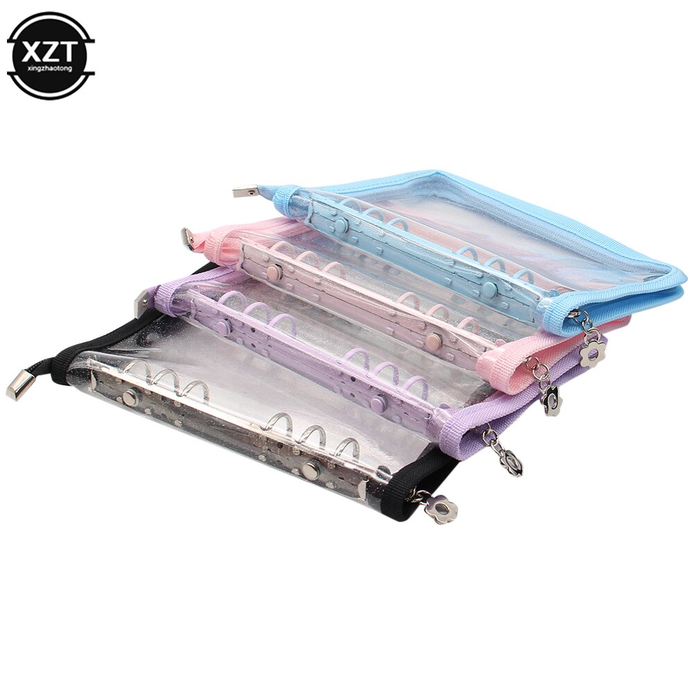 A5 A6 Loose-Leaf Notebook Cover Glitter Zipper PVC Notebook Korean Stationery Diary 6 Hole Binder Clip Notebook Office Planner