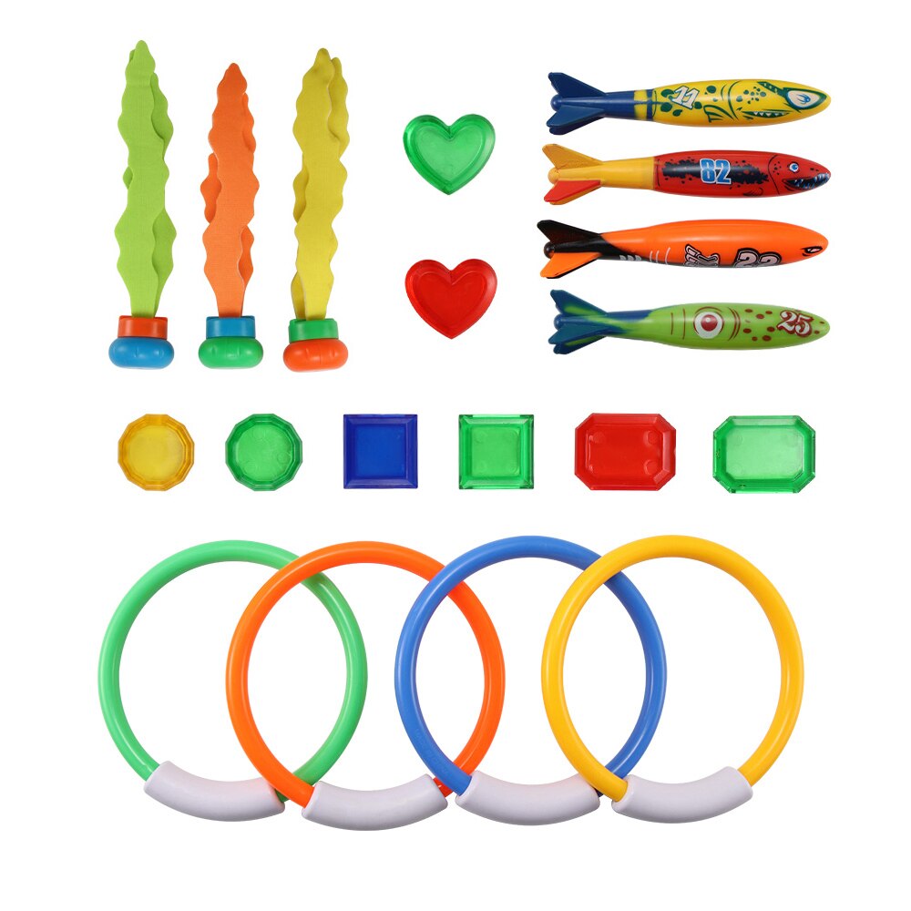 19pcs Diving Game Toys Set Water Toys Diving Rings Treasures Dive Underwater funny Swimming Toy for Kids Summer Fun