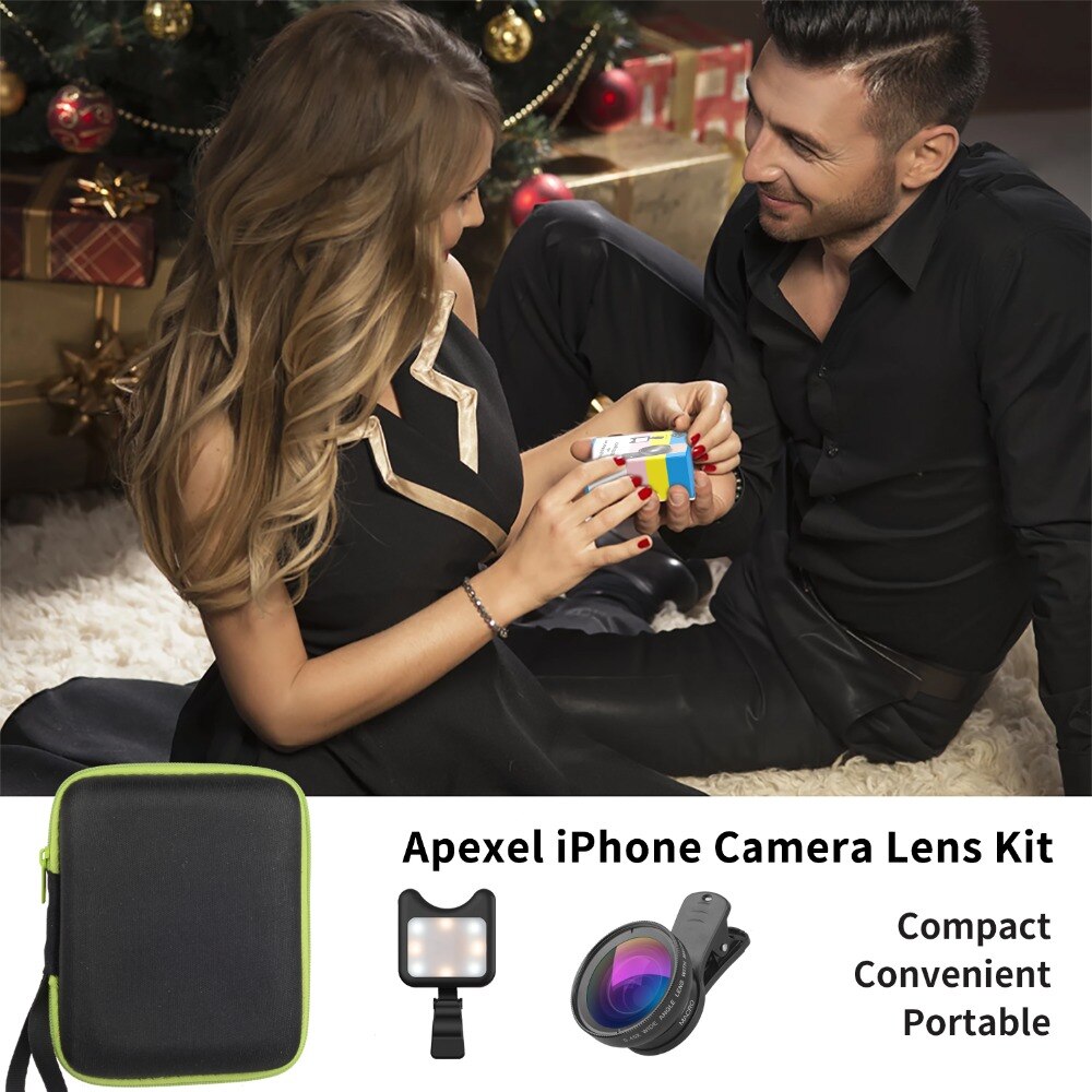 Apexel puhelimen kameran linssisarja 0.45x laajakulma-makroobjektiivi + ladattava led-selfie-täyttövalo samsung xiaomille enemmän matkapuhelimia