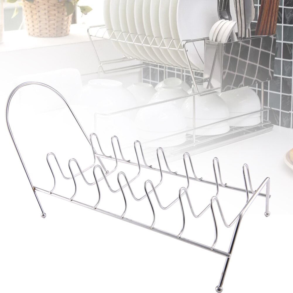 Bowl Storage Draining Holder Dish Rack Shelf Kitchen Countertop Pot Lid Stainless Steel Drying Stand Plates Pan Sink 7 Slots