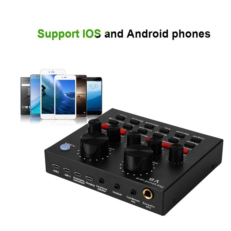 V8 Sound Card Audio Set Interface External Usb Live Microphone Sound Card Bluetooth Function for Computer Pc Mobile Phone Singin