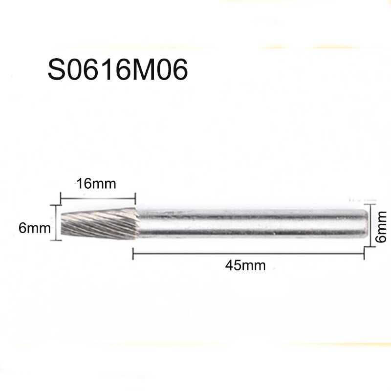 Conical Flat Head Hard Tungsten Steel Wood Carving Tool Grinding Head Milling Cutter S-shaped Rotating Cutter Single Slot: S0616M06