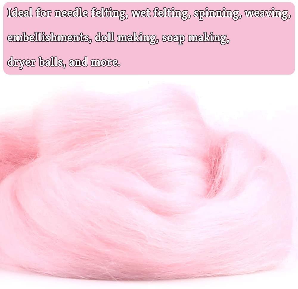Imzay Wool Roving Bulk - Pink 8.82oz Super Wool Chunky Yarn, Wool Roving Top For Hand Spinning, Felting, Weaving And DIY Craft