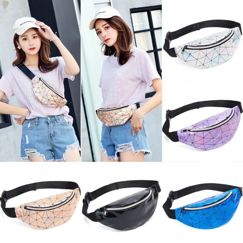 Women Men Waist Bag Belt Bags For Women Fanny Pack Shiny Rhombus Pattern For Travel Iridescent Holographic