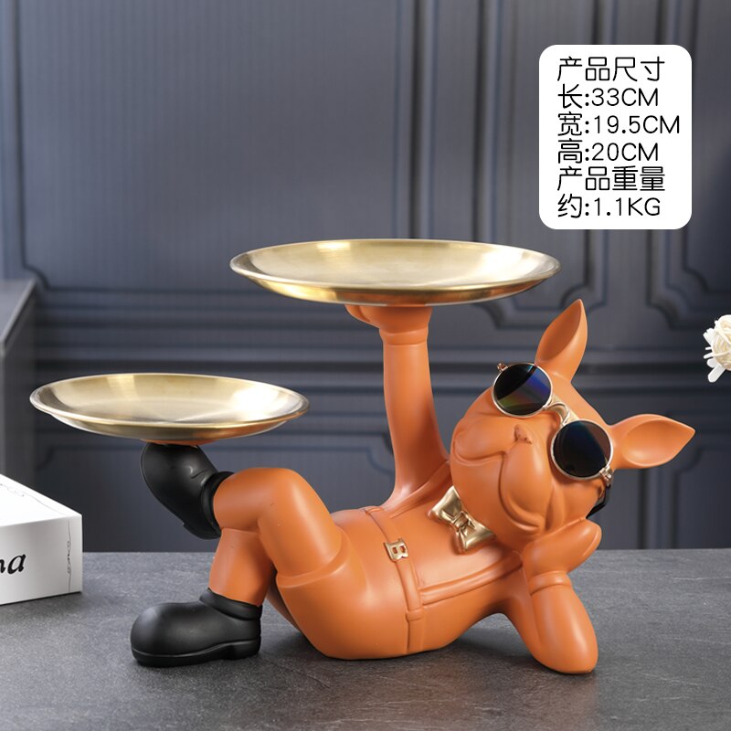 Statue de majordome en résine avec plateau de rangement pour chien, ornement de Table pour salon, Sculpture décorative, artisanal: B