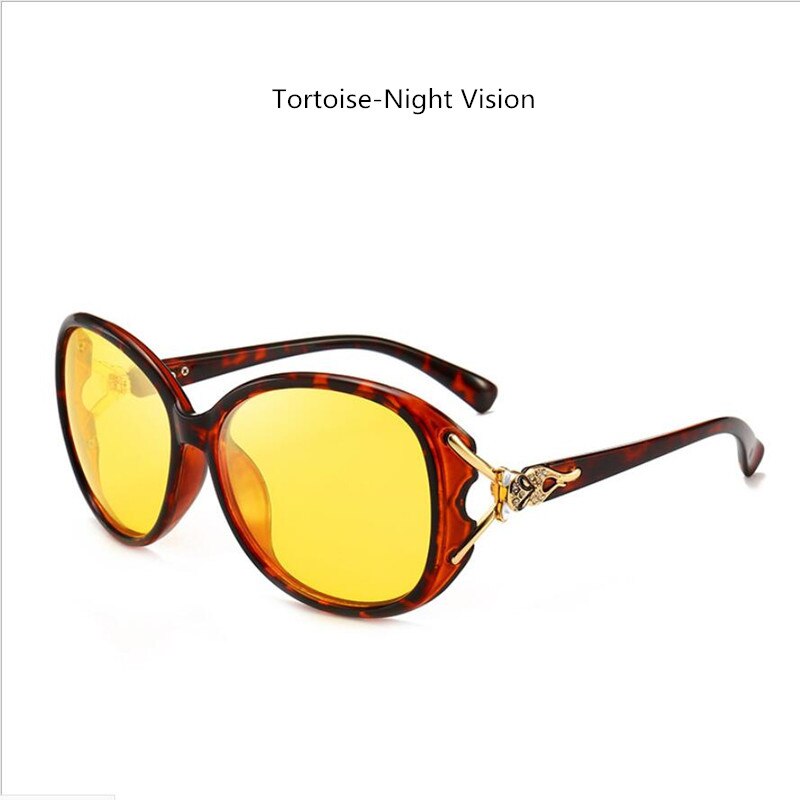 Women Polarized Night Vision Driving Glasses , Black Oval Oversize Sunglasses With Diamonds Goggles Driver Yellow UV400 N8842: Tortoise