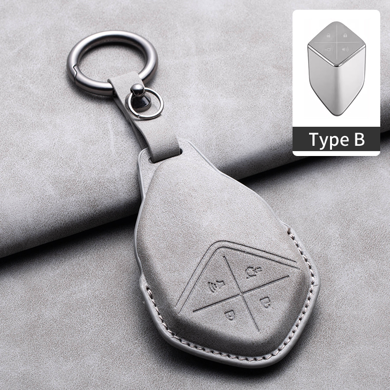 Leather Car Remote Key Case Cover for Changan Deepal S7 SL03 Car Key Fob Shell 4 Buttons Holder Keychain: PURPLE