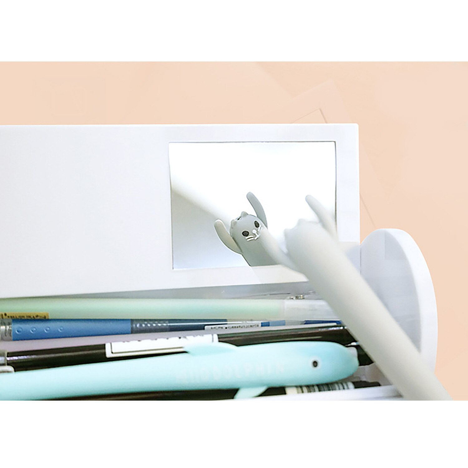 Kawaii Cartoon Plastic Double Layers Whiteboard Pencil Pen Case Box with Solar Calculator and Mirror for Students Children Girls