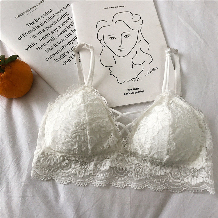 Summer Solid Color Beautiful Back Women Bra Small Chest Gather Lingerie White Female Without Trace Without Rims Lace Sexy Bra: 1 piece white / M 40-60 KG