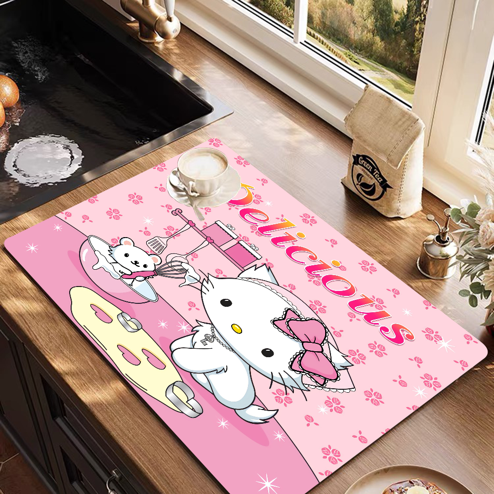 Hello Kitty Printed Dish Drying Mat Super Absorbent Coffee Drain Pad Tableware Quick Dry Rug Kitchen Dinnerware Placemat
