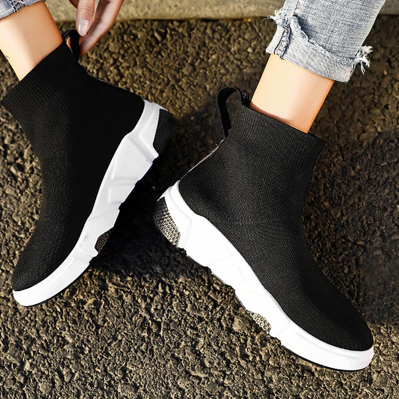 High Top Slip on Women's Running Shoes Women's High Sports Shoes Sport Sneakers High-level Sneakers Socks Female Black Gym E-466