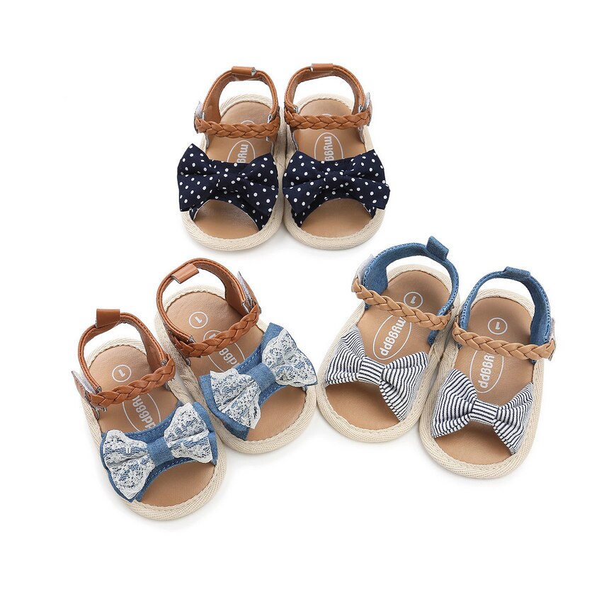 verano princesa bebé niña lazo de encaje Sandalias de tacón plano niño niños hebilla zapatillas de Casual, zapatos de boda, zapatos