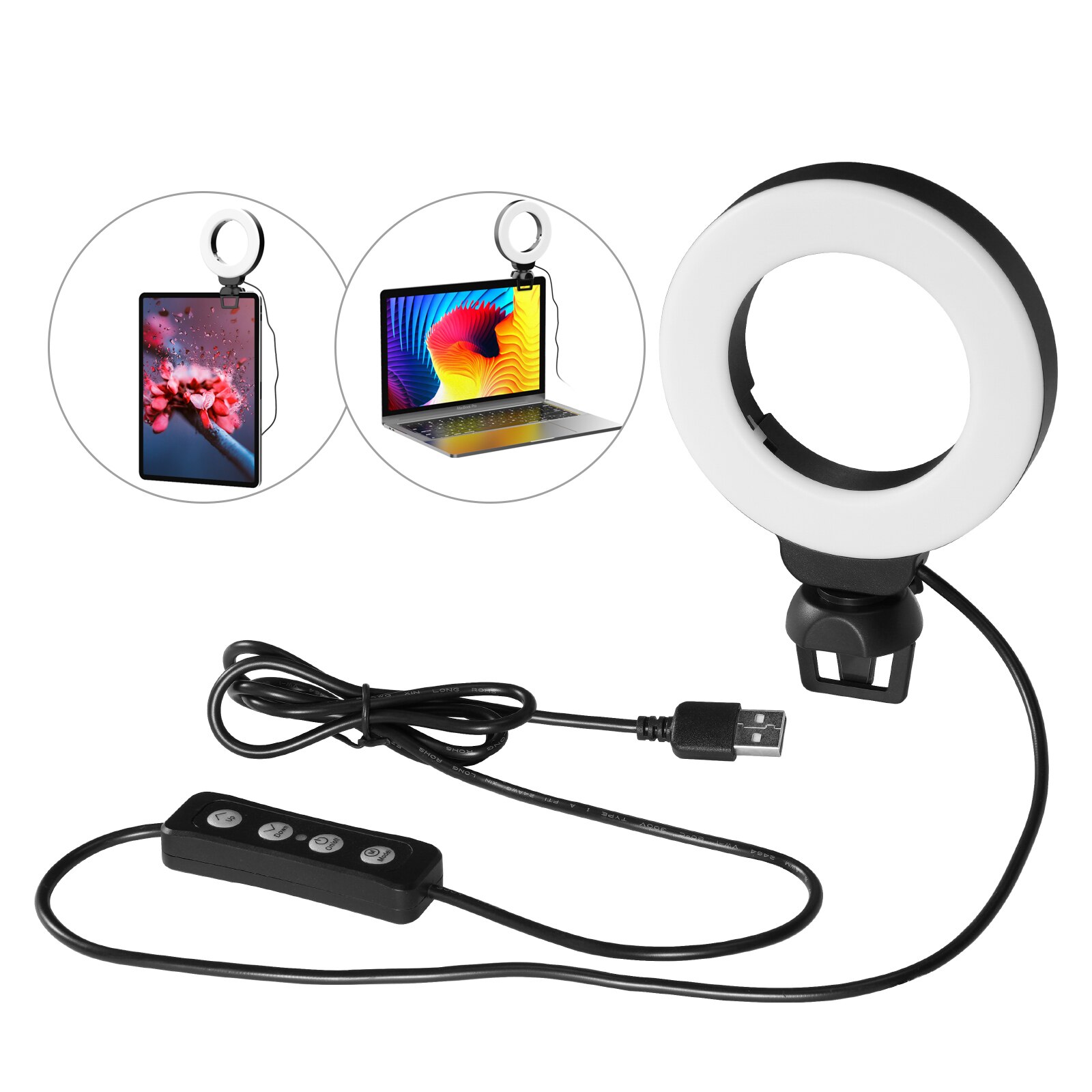 VIJIM CL06 Mini 4 Zoll LED Ring Licht Clip-auf Laptop Video Konferenz Beleuchtung 3 Beleuchtung Modi 3200K-6500K Dimmbare USB angetrieben