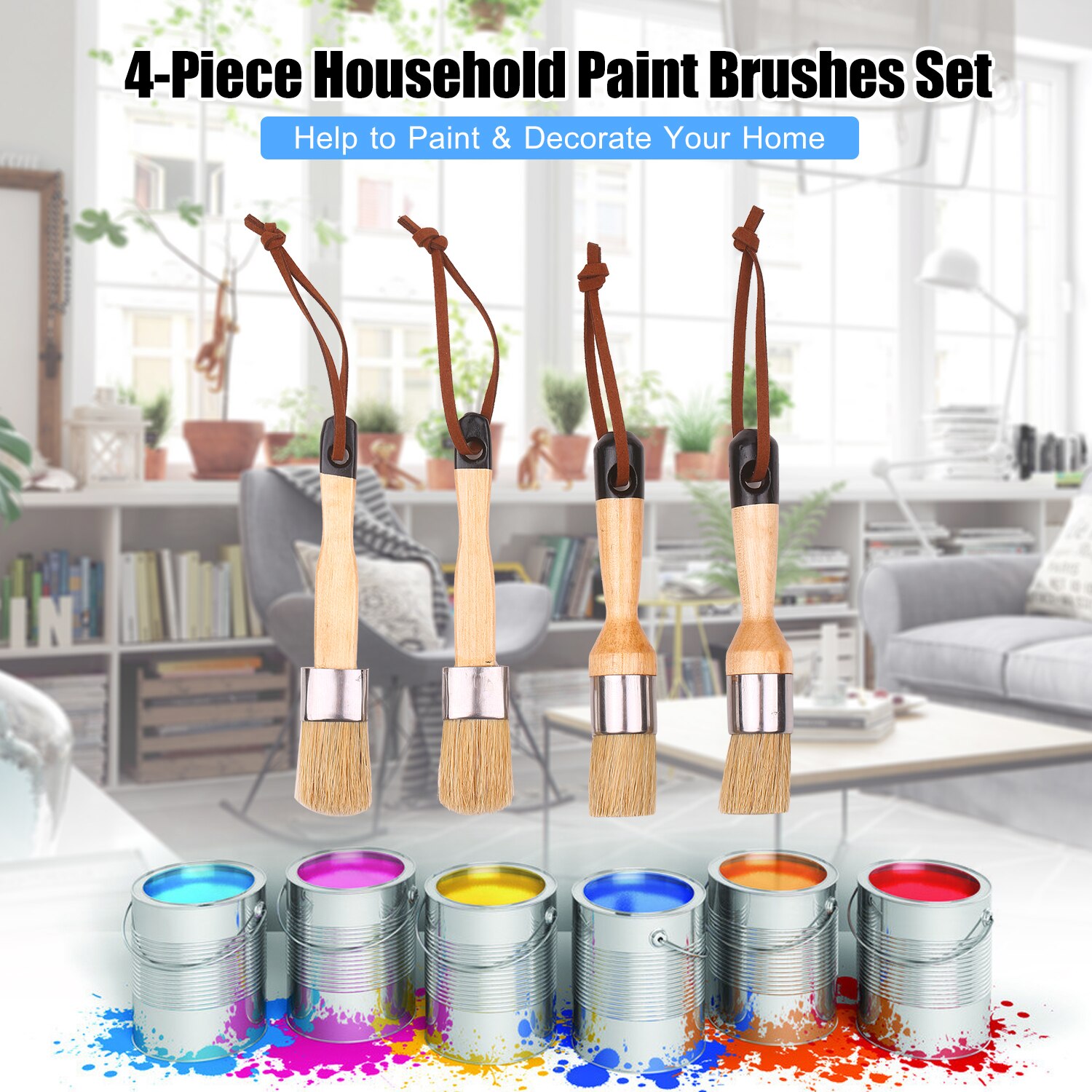 5 Stuks Penselen Set Huishoudelijke Verf Borstels Omvat Ronde/Puntige/Platte Borstel Met Ergonomische Handvat Schilderen En waxen Tool