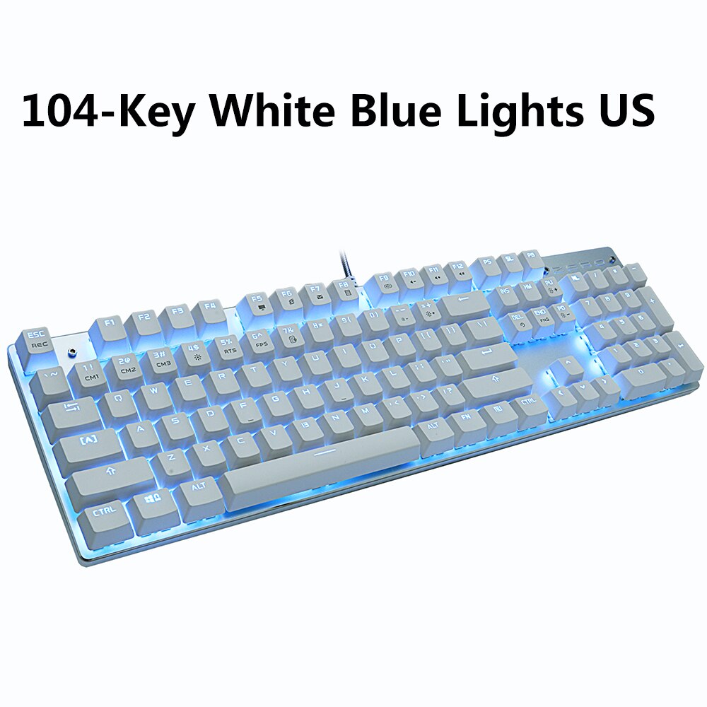 Wired Gaming Mechanical Keyboard Blue Red Switch 87/104keys Anti-ghosting Russian/US LED Backlit LED For Gamer Laptop Computer: 104 White blue LEDUS / Blue switch