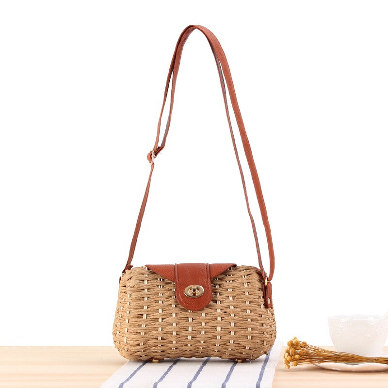 Eenvoudige Cross Body Papier Geweven Zak Bos Strand Leisure Stro Tassen Vrouwen Tas: Light Brown