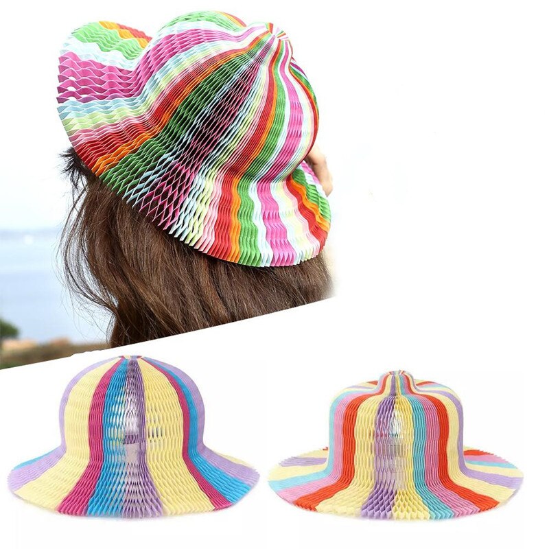 1pcs Magic Honeycomb Paper Vase Hats For Women Girls Summer Handmade Folding Hat For Party Decorations Paper Caps Travel Sun Hat
