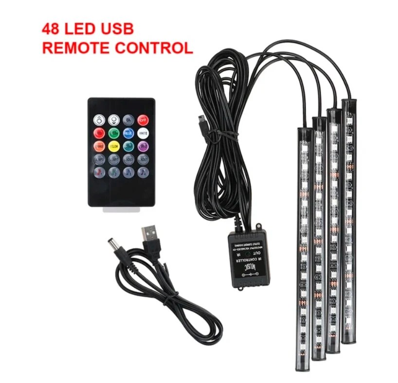 Luces ambientales universales RGB para coche, tira de luces LED, lámparas de ambiente Interior, 8 colores, decorativas, todoterreno, 4x4, SUV, accesorios para automóviles: RGB