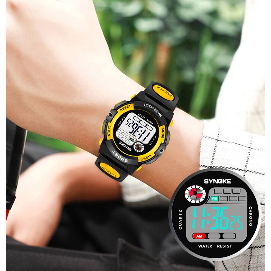 Synoke Multifunctionele Nacht Student Kinderen Elektronisch Horloge Sport Waterdicht Jongen Elektronisch Horloge Waterdicht Licht Mode