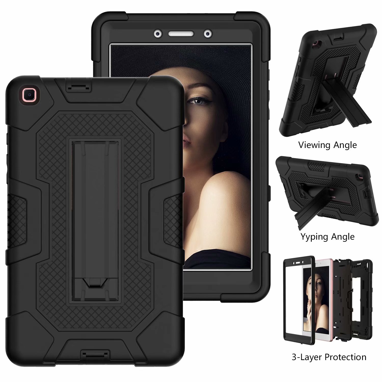 For Samsung Galaxy Tab A 8.0 SM-T295 T290 T297 Multiple Protection Heavy Case With Stand Contrast Color Tablet Cover: Black