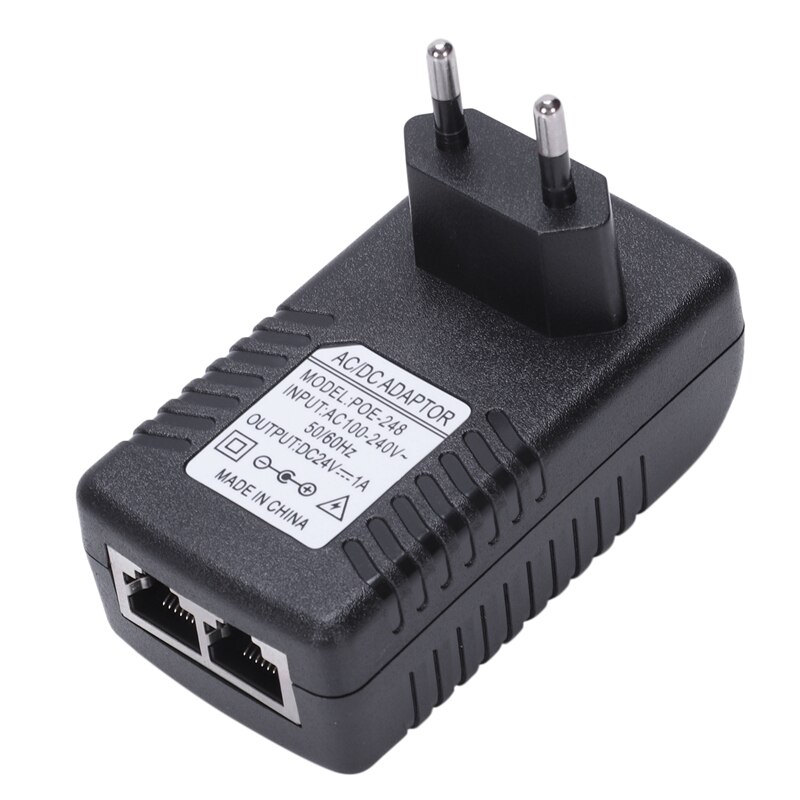 Adaptador de inyector Ethernet POE, fuente de alimentación para cámara IP de entrada de teléfono IP (enchufe de la UE de 24V/1A)