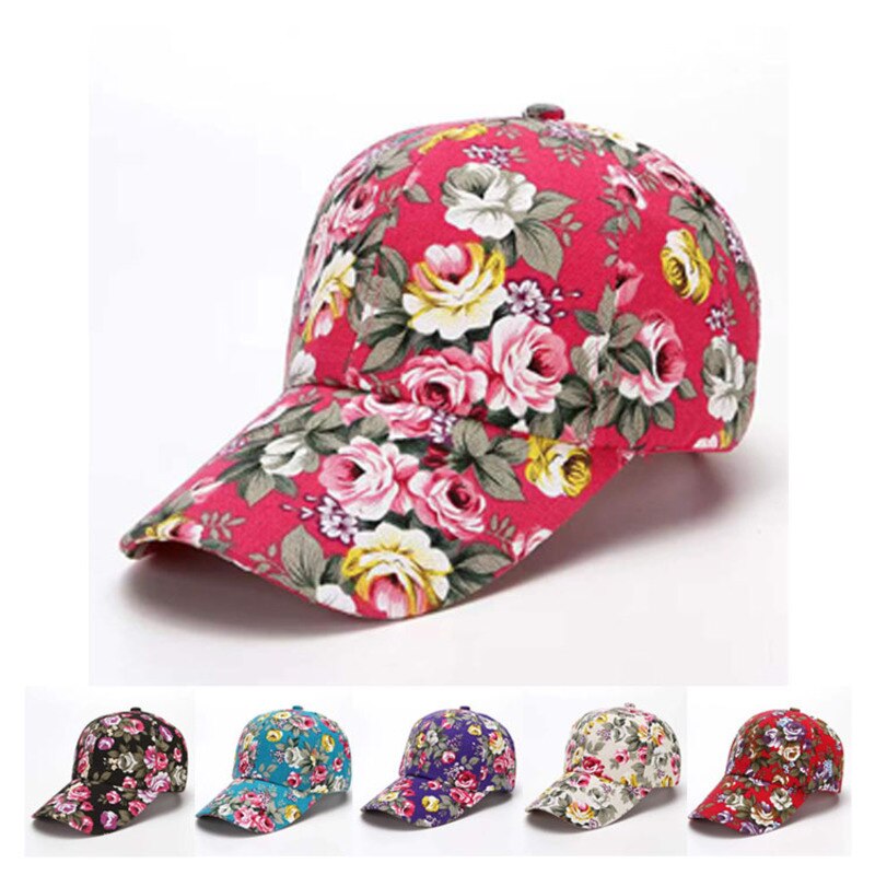 Women's Baseball Colorful Flower Printed Woman Accessori Baseball Cap Cotton Sunshade Outdoor Snapback