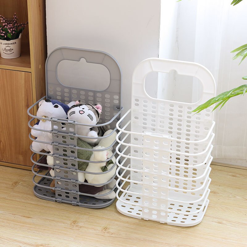 Plastic Foldable Laundry Basket Dirty Clothes Storage Basket Household Laundry Hamper Breathable clothes storage bag with hook