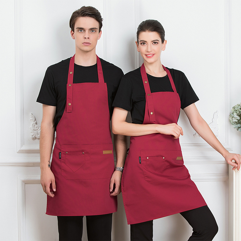 Delantales de cocina finos y cómodos para mujer y hombre, delantal de trabajo de Chef para parrilla, restaurante, Bar, tienda, cafeterías, uniforme de estudios de uñas de belleza: Rojo