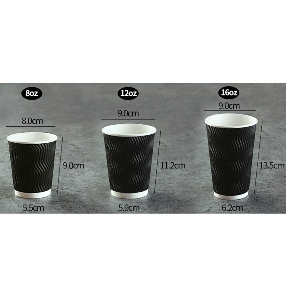 50pcs Disposable Coffee Cups Insulation Takeaway Threaded Paper Cup 8oz Black