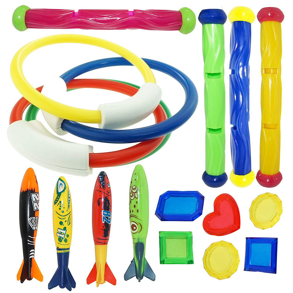 18 Pcs Duiken Spel Speelgoed Set Ringen Schatten Dive Onderwater Zwembad Voor Kids Zomer Torpedo Raket Gooien Toy: Default Title