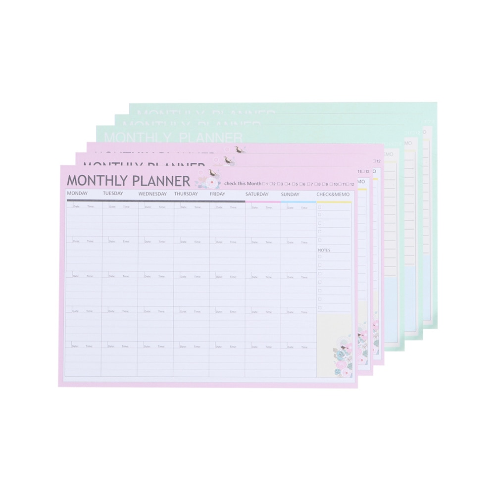 20 Sheets Monthly Planner Calendar Schedule Organizer Agenda Schedule Organizer Notebook (Pink Green Mixed)