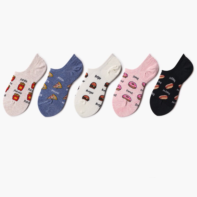Hamburger Pizza Sandwich fuochi francesi ciambella cibo calzini invisibili barca estiva no mostrare calze antiscivolo corte da donna in silicone