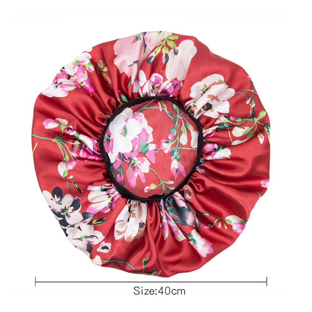 Doppel Schichten Frauen Satin Bonnet Stretch Breite-Krempe Seidige Schlummertrunk Größere Größe Dusche Kappe TB-189/190