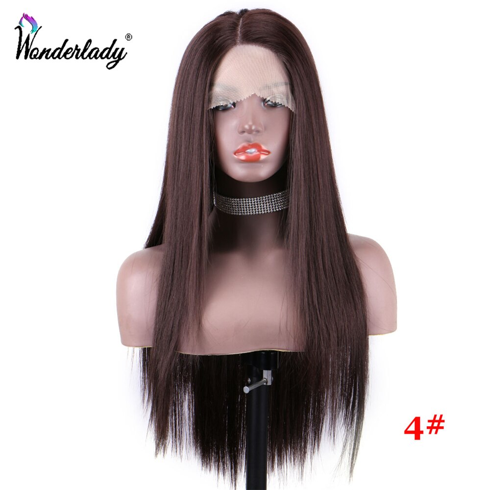 WonderLady-pelucas frontales de encaje de fibra de alta temperatura para mujer, postizos para el cabello sintéticos, rectos, 26 pulgadas: # 4