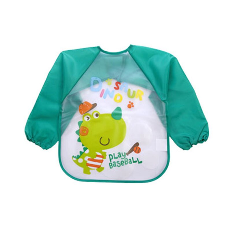 Infants Children Long Sleeve Waterproof Eva Overclothes Cartoon Baby Bib: 4 hao Green Little Dinosaur