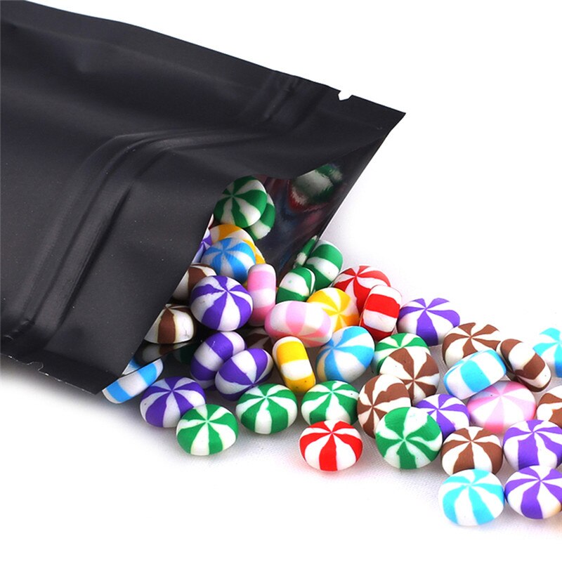 100pcs Heat Seal Zip Lock Package Bags Aluminum Foil Mylar Tear Notch Matte Black Stand Up Bag