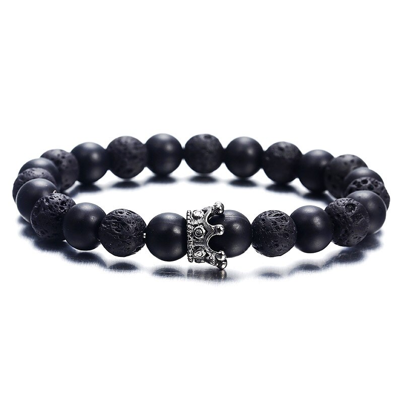 Bracelet de Couple avec couronne en perles CZ, pour de saint-valentin, à la: Black