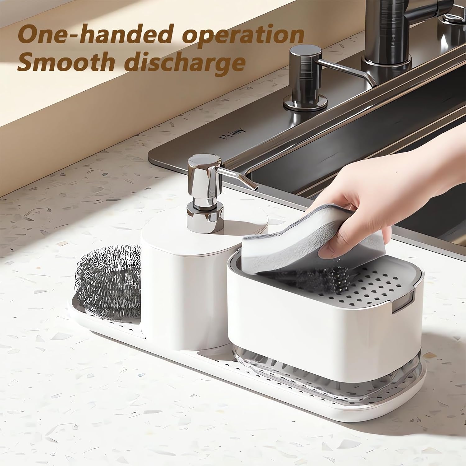 Ensemble distributeur de savon de cuisine avec plateau, porte-éponge, distributeur de savon pour la vaisselle et les mains, organisateur de rangement de cuisine, Gadgets de cuisine,