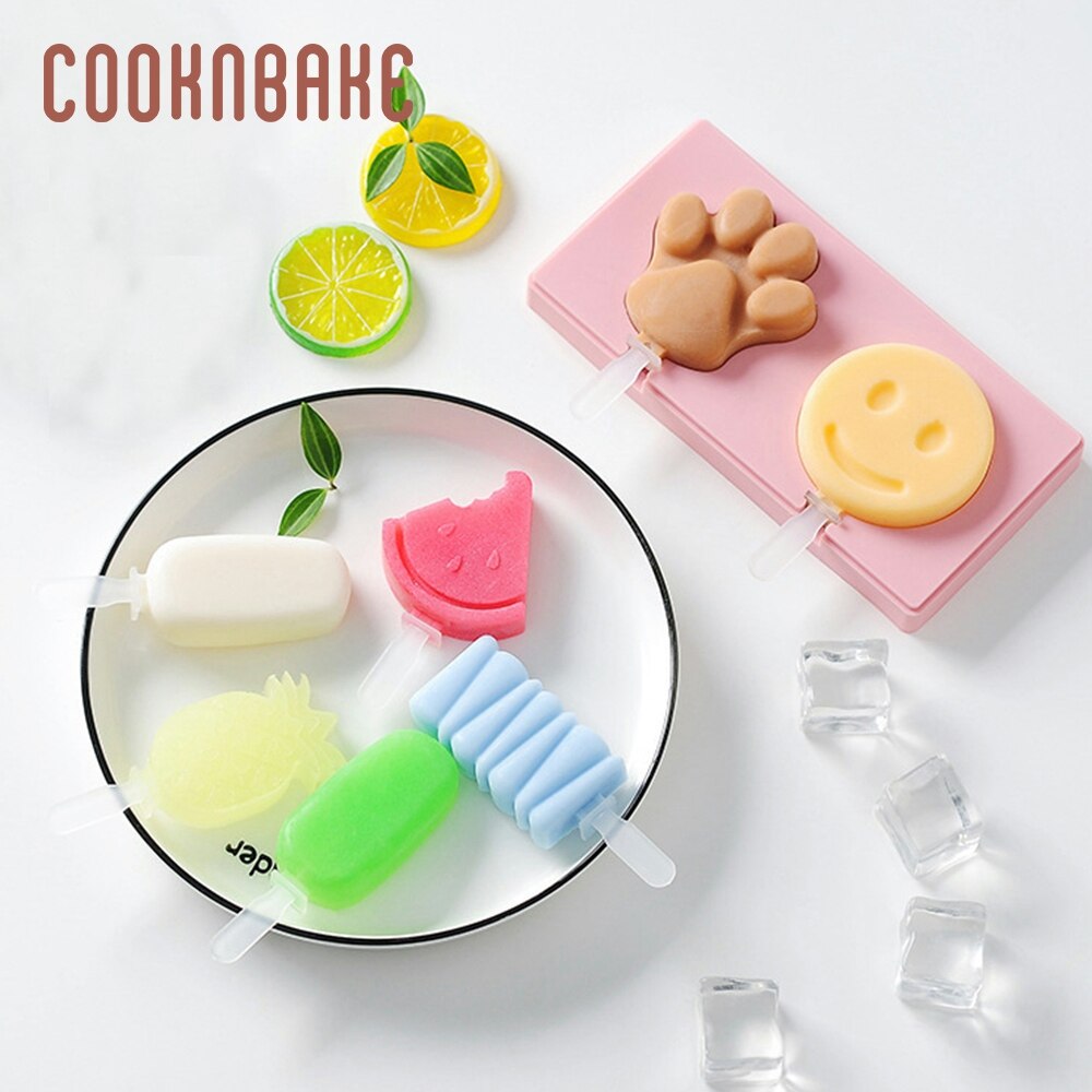 COOKNBAKE Silicone Ice Cream Maker Ice Cube juice bar Summer paw shape cake decoration form children ice lolly tray with stick