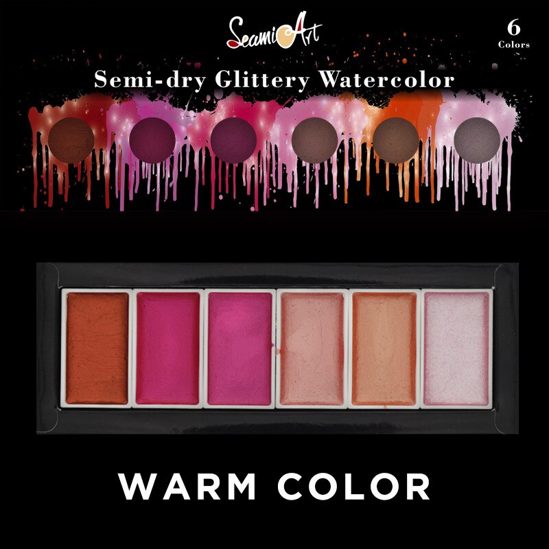 Professionele 6 Kleuren Solid Aquarel Verf Set Basic Neone Glitter Aquarel Verf Voor Tekenen Art Verf Levert: WARM