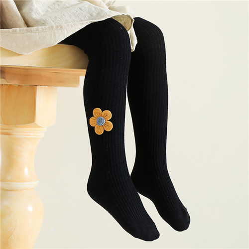 Mallas de algodón con estampado Floral para niñas, pantis lisos a rayas, de punto, para primavera y otoño: Negro / L for 2to4Years