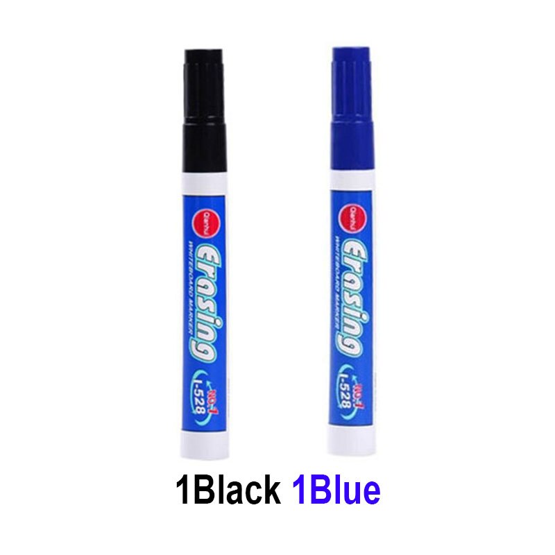 Stylos marqueurs effaçables de grande capacité, 4 couleurs, pour tableau blanc, écriture, fournitures de papeterie scolaires en classe: 1Black 1Blue