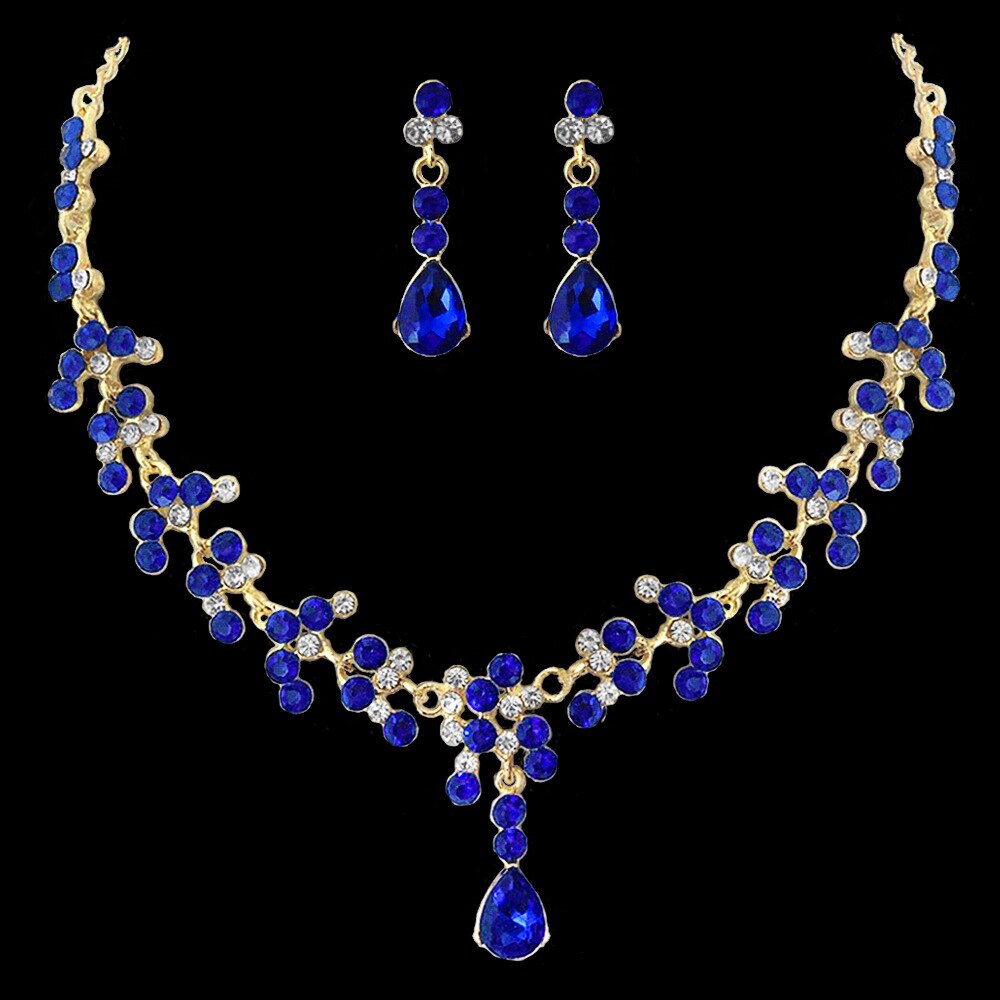 Barock Jahrgang Gold verrotten Kristall Braut Schmuck setzt Diademe Krone Ohrringe Halskette einstellen Frauen Hochzeit Dubai Schmuck-einstellen: 2Stck Blau einstellen