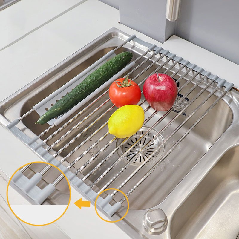 Küche Faltbare Waschbecken Platte Lagerung Schüssel Halfter Edelstahl Küche Gericht Trocknen Gestell Regal Küche Zubehör Abtropffläche Regal