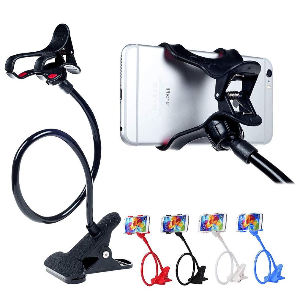 Plastic Flexible Long Arms Gooseneck Clip Clamp Stand Universal Cell Phone Holder - Black for smartphone