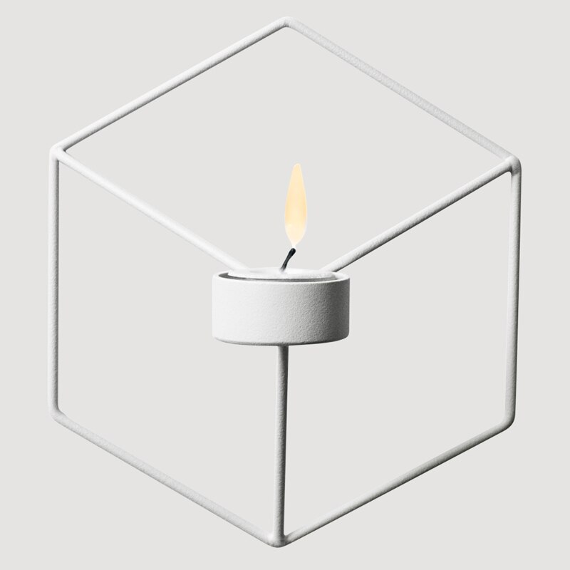 Enkel stil 3d geometrisk lysestake metall nordisk vegg lysestake sconce matchende lite telys skandinaviske hjemmepynt: Hvit